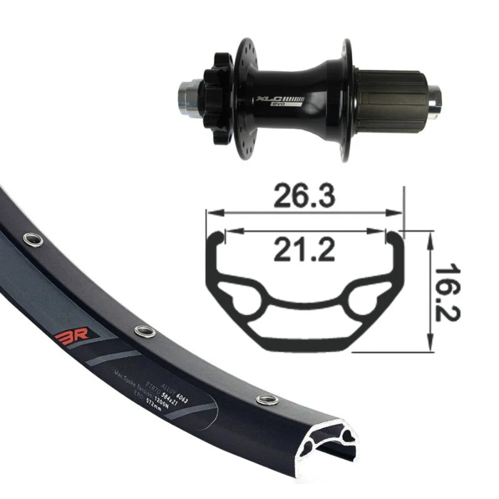 XLC kotač stražnji RW 26x1.9 XLC 6-bolt,bl.,TA 12,32h. 26", 6-hole, TA 12 32L