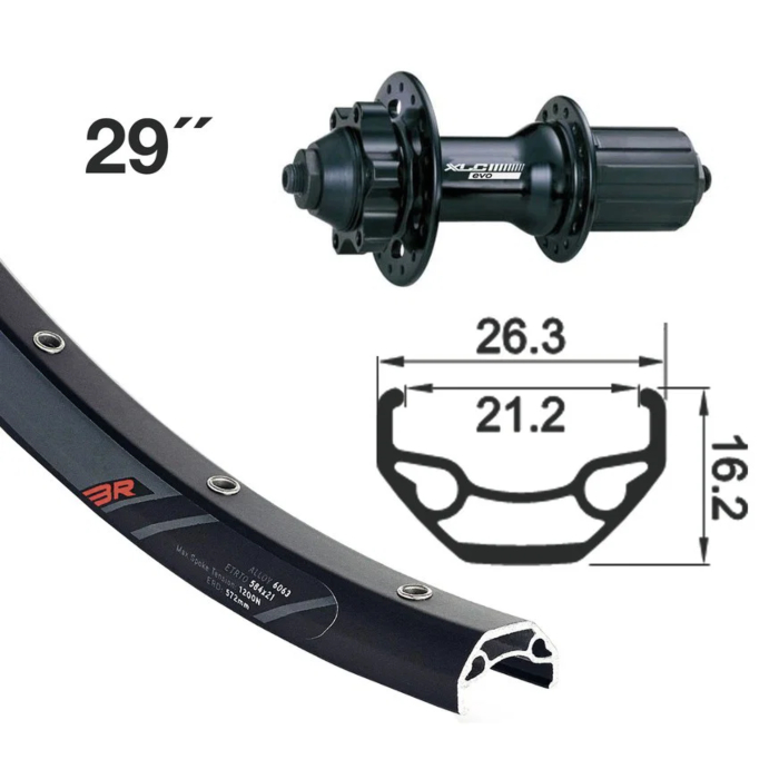 XLC kotač stražnji RW 29" EVO DC22LW 6-b.,QR, blk, 32 Rodi Black Rock Disc 21-622 135mm VH 8.5